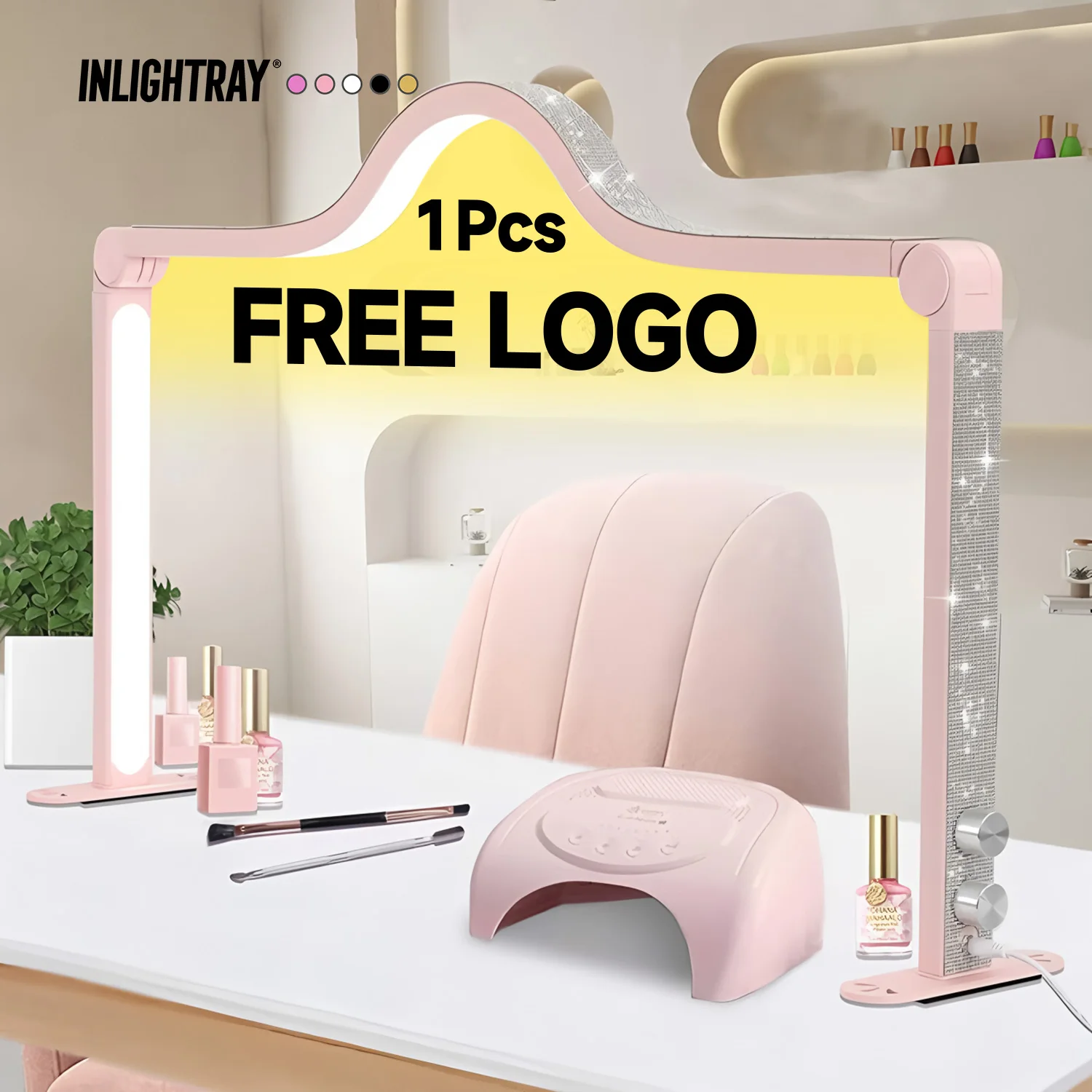 

Free Logo Knob Half Moon Nail Lamp Beauty Salon Eyelash Extension Desk Fill Light Makeup Foldable Nail Lamp LED Half Moon Light