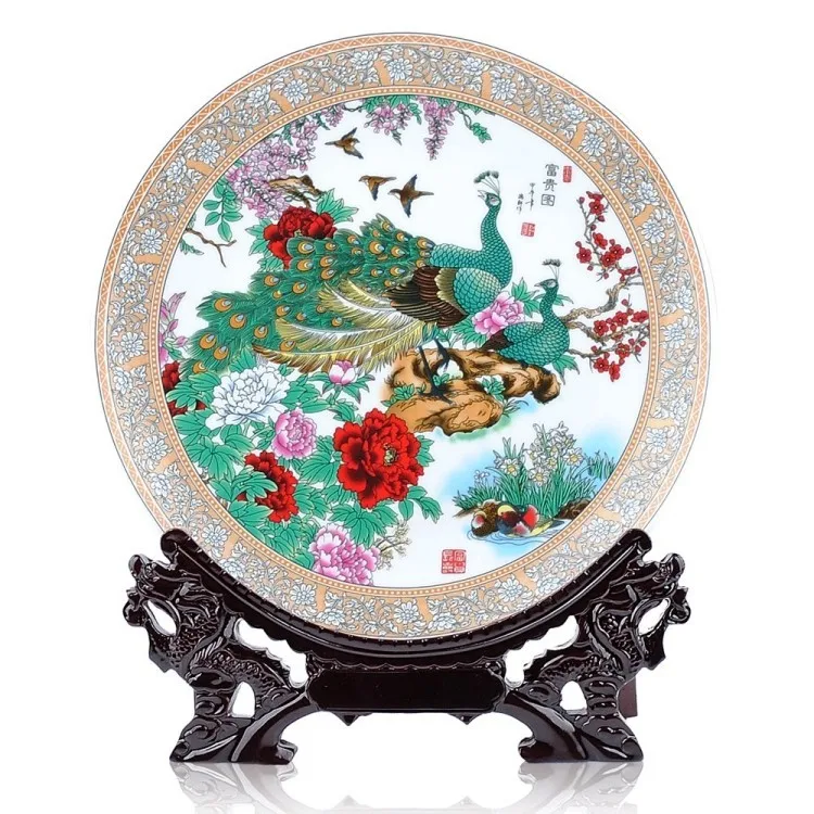 BEST business  present -handicraft  FENG SHUI wealth porcelain plate home OFFICE TOP Decor art