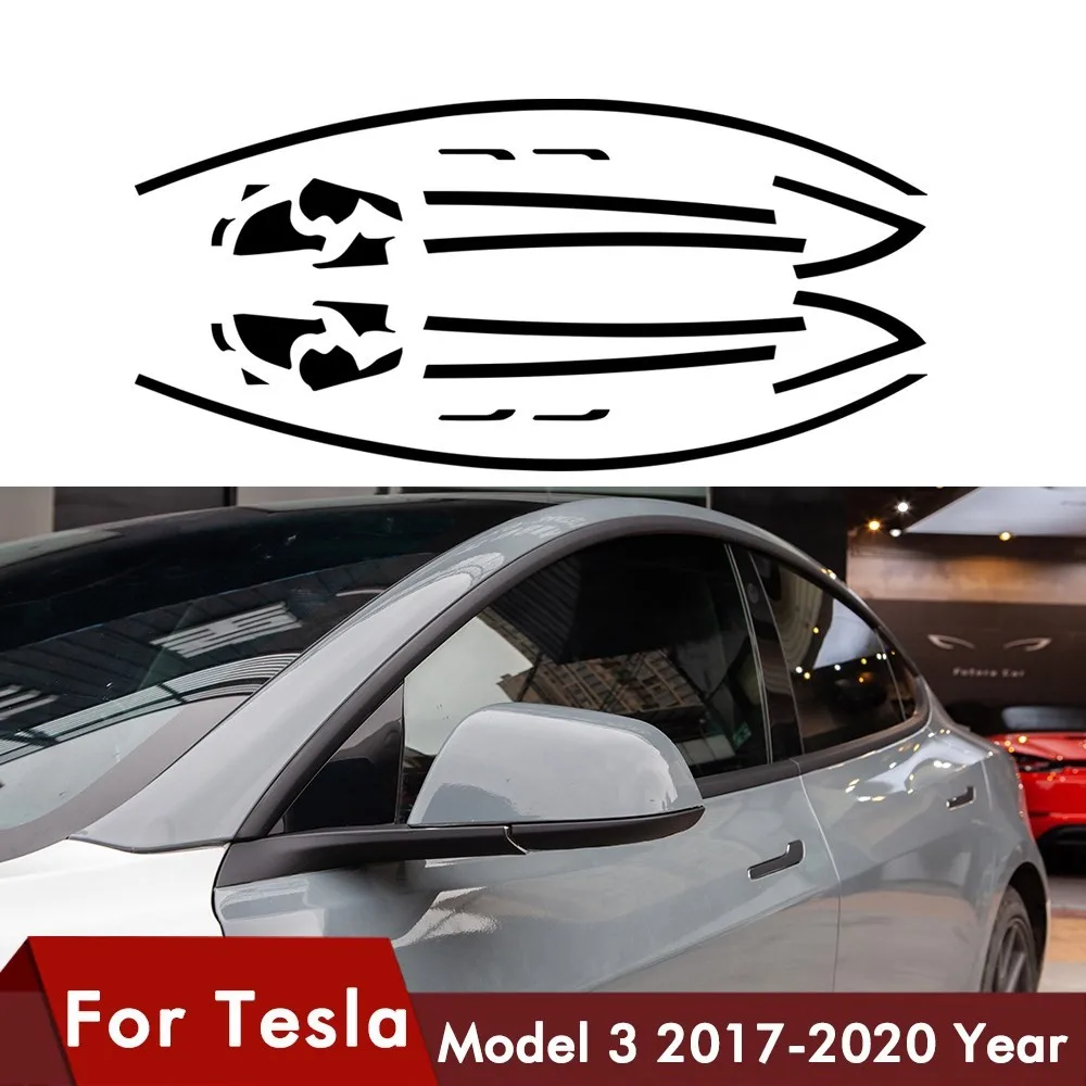 

Наклейка на окно автомобиля Tesla Model 3, аксессуары для внешнего украшения, Черная защитная дверная ручка из ПВХ, набор полосок для отделки