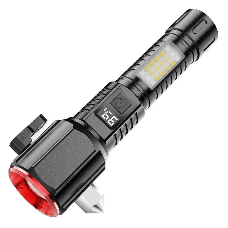Emergency Aluminum Flashlight with Window Breaking Tool &Seatbelt Cutting Tool Magnet 4500 Lumens High Capacity Torch for Outage