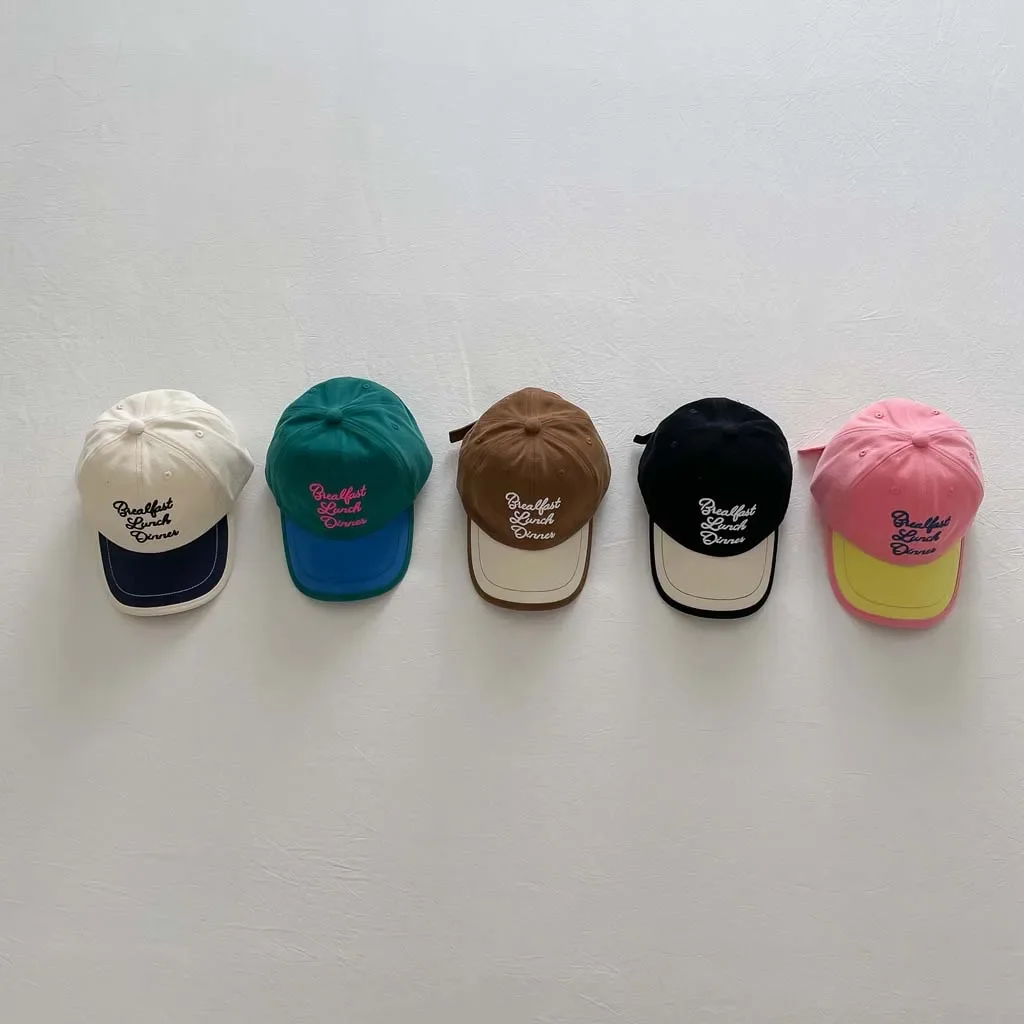 2024 Korea Fashion Letter Kids Baseball Caps Spring Autumn Boys Girls Sunshade Match Color Duck Tongue Hats Baby Peaked Cap