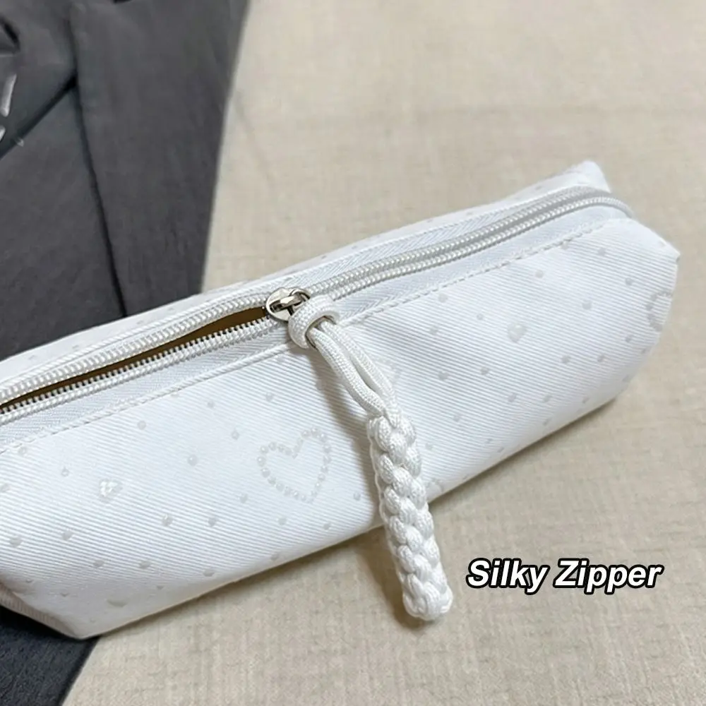 Durable Canvas Pencil Case Heart Print Large Capacity Pen Bag Stationery Organizer Gift