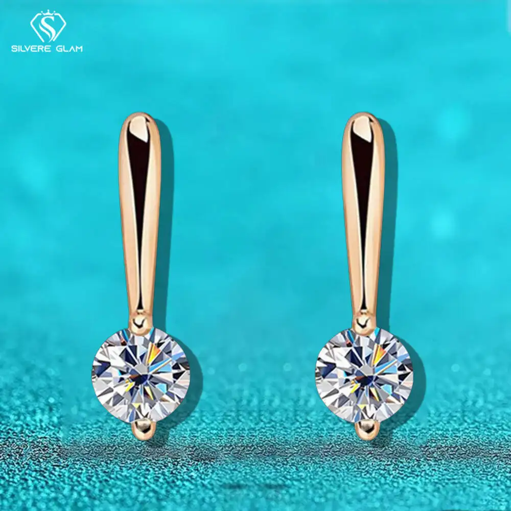 TY 0,5-1 quilates Moissanite 925 pendientes de plata esterlina para mujeres hombres gancho para la oreja en forma de U chapado en oro rosa de 18 quilates joyería fina D VVS1