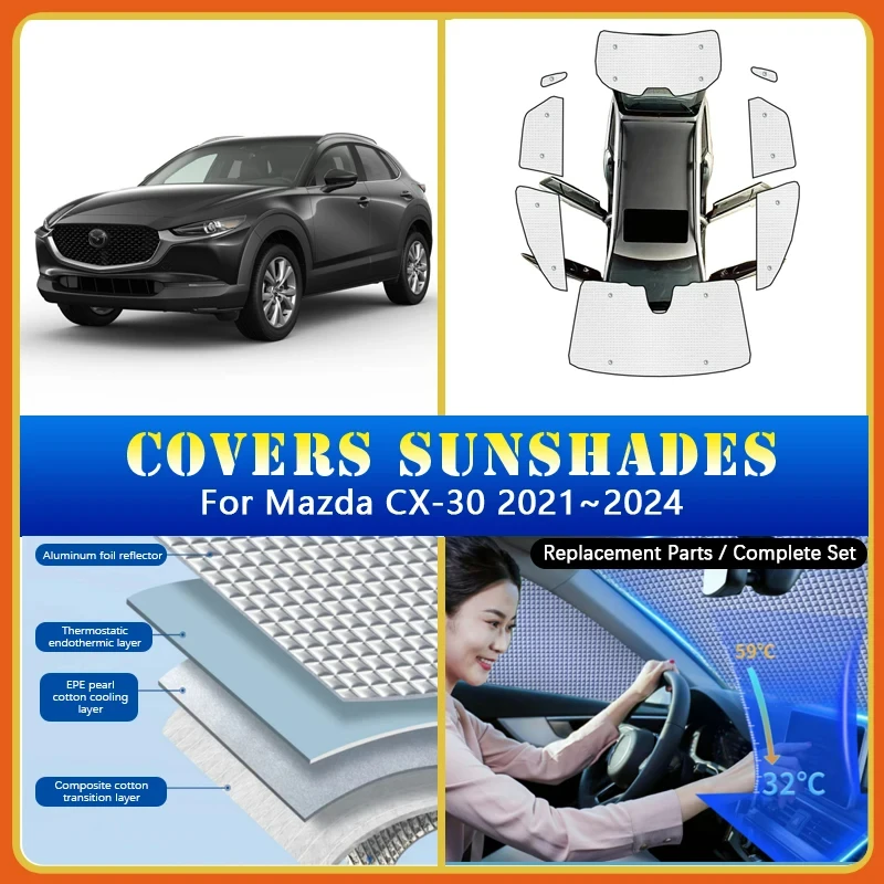 

Car Sunshade Covers For Mazda CX-30 CX30 CX 30 2021 2022 2023 2024 Sun Proof Sunscreen Window Coverage Sunshades Car Accessories