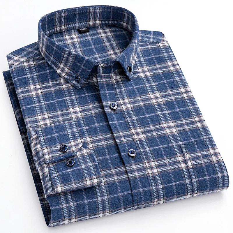 New in shirt over size long-sleeve shirts for men 100%cotton sanding slim fit formal plain shirt plaid elegants designer clothes