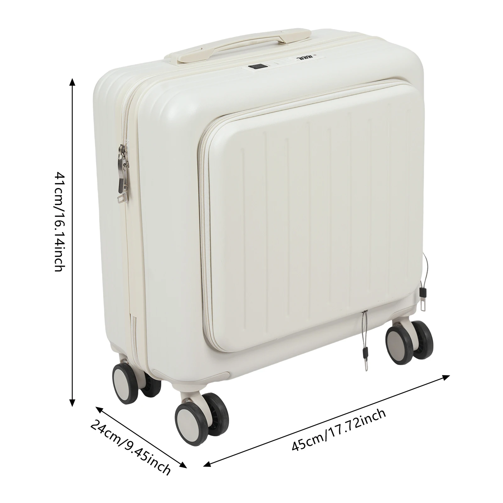 18 Inch Front Opening Multifunctional Luggage Compartment for Boarding - White Suitcase Widely Used In Short-Distance Domestic