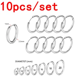 10pcs Mini Hoop Earrings Stainless Steel Earrings for Women Men Tiny Cartilage Earring Piercing Pendientes Gold Hoop Earrings