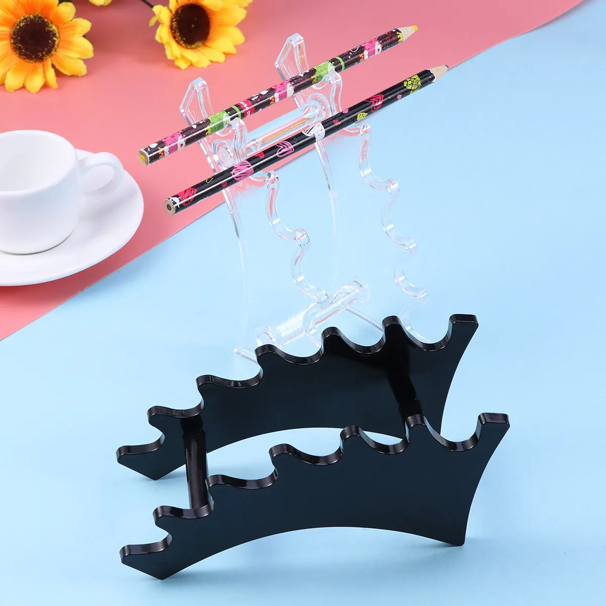 Acrylic Display Stand 2 Piece Sloped Rack for Pens Makeup Brushes Nail Tools Home Store Organizer