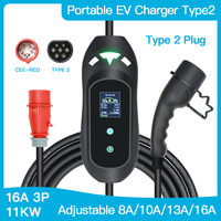 Type 2 16A 11KW New Upgrade IEC 62196 Fast EV Charging Cable Portable Charger With Current Adjustable For Electric Car 3 phase