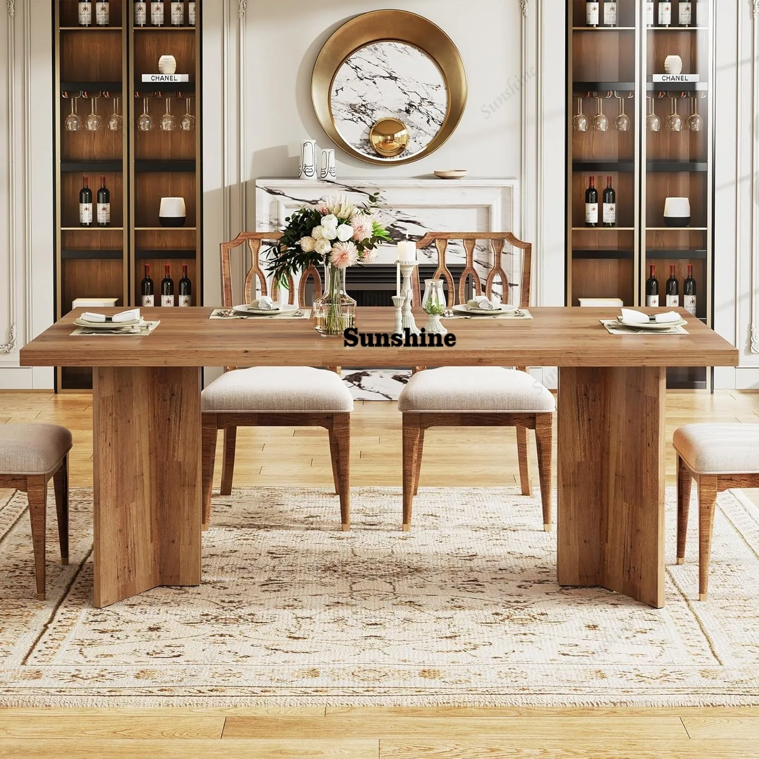 

63-inch Dining Table for 4-6, Farmhouse Kitchen Table with Large Tabletop, Rectangular Eating Table for Dining Room, Living Room