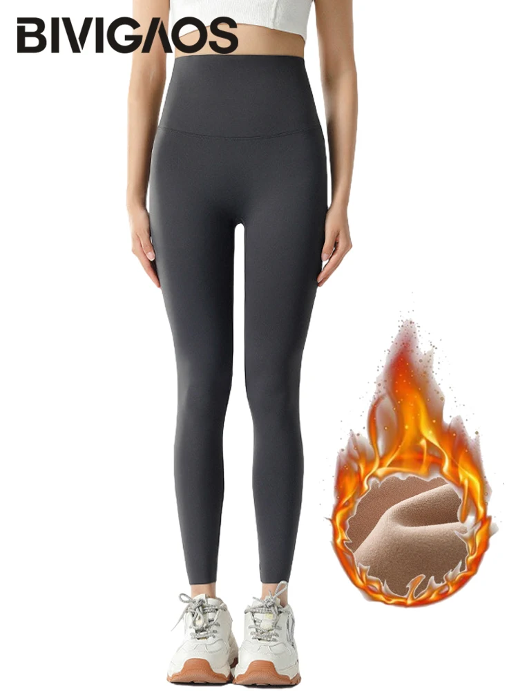 BIVIGAOS jesienno-zimowa wysokiej talii legginsy Shark damskie bezszwowe polarowe ciepłe legginsy szczupłe cienkie Casual legginsy sportowe Fitness