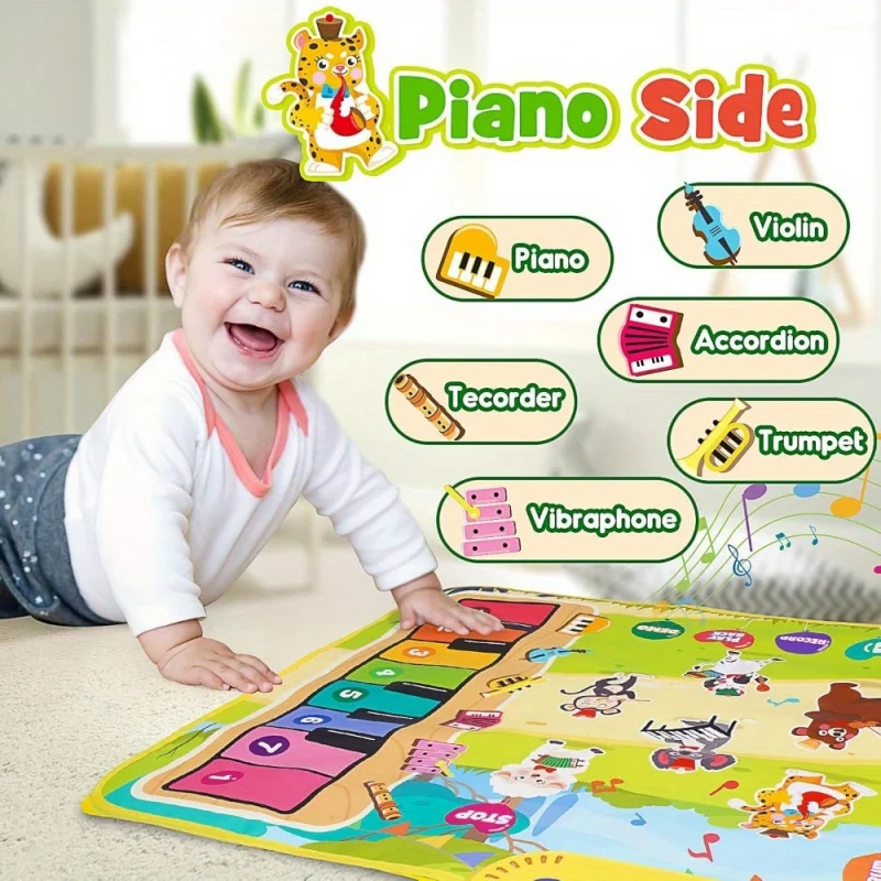 Baby Musical Play Mat,Early Educational 3 in 1 Floor Piano Drum Animal Touch Play Blanket