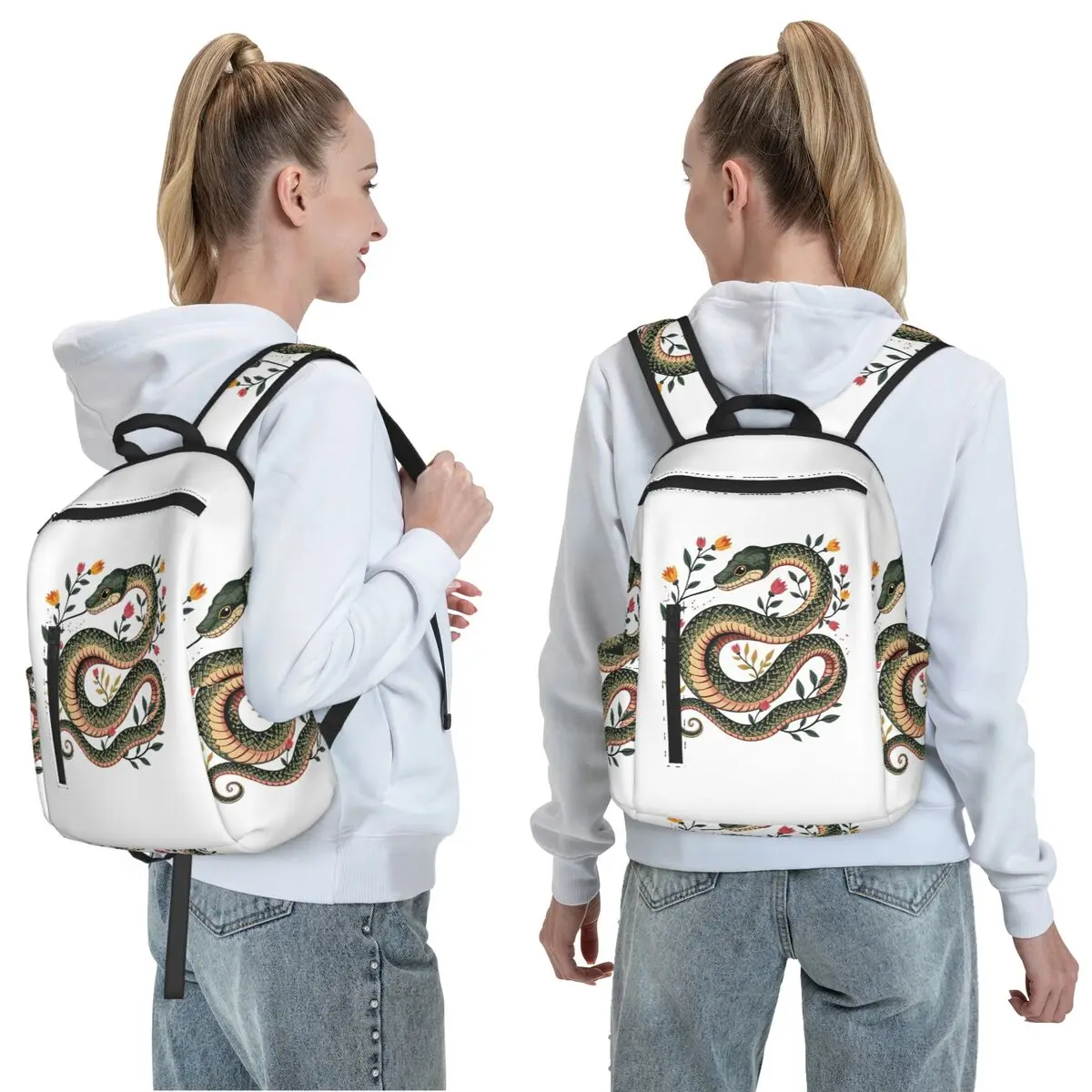 Botanical Serpent Nature Inspired Backpack Daypack Large Capacity Children BookBag School Bag Shoulder Bags for Men Women