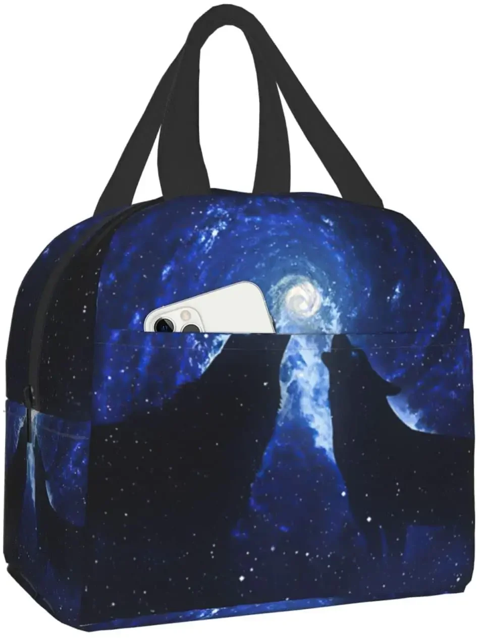Galaxy In space Wolf Lunch Box Travel Bag Reusable Insulated Cooler Lunch Bags Girls Boy Cute Picnic Tote Bag Strapf for School