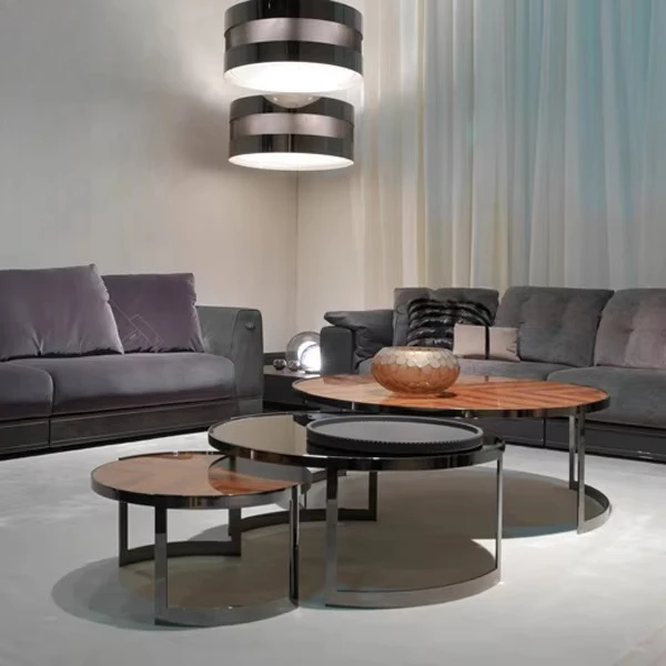 Hotel Villa Apartment Penthouse Minimalist Handmade Eco-Friendly Circular Metal Glass Accent Side Coffee Table Set