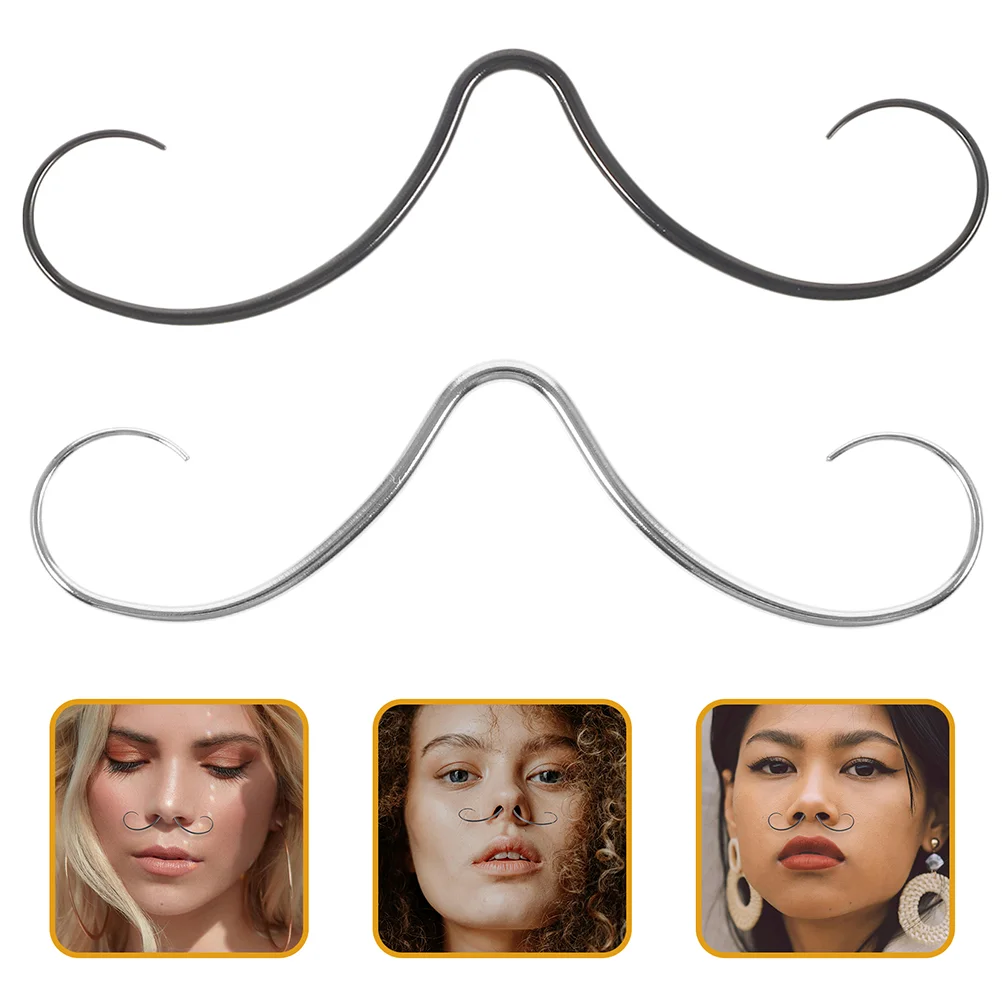 2 Pcs Diaphragm Mustache Nasal Septum Miss Jewelry Horseshoe Nose Ring Stainless Steel Design