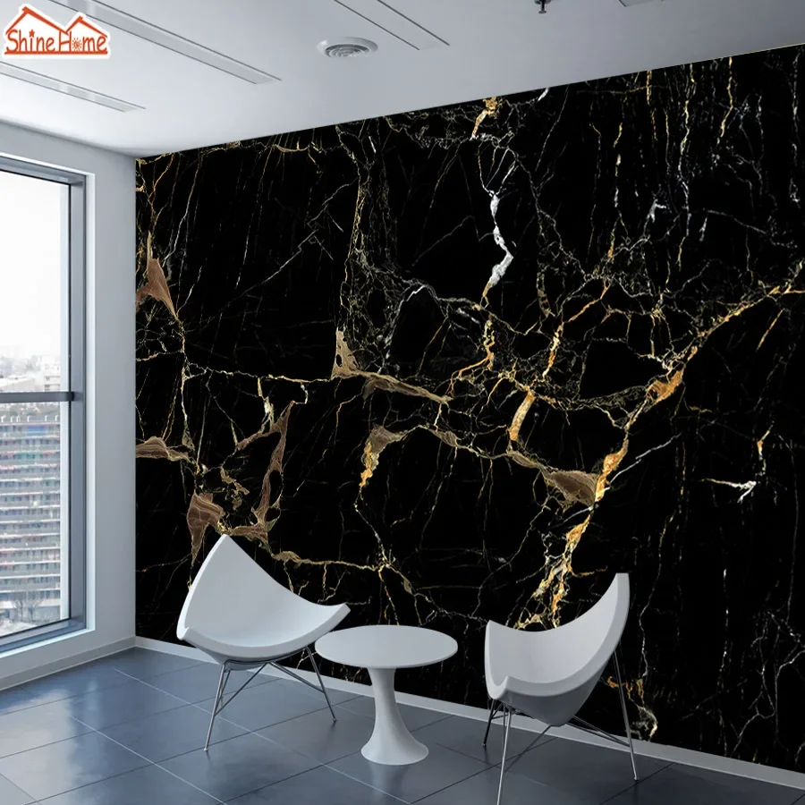 Custom Peel and Stick Wallpaper Contact Paper Wall Papers Home Decor Wallpapers for Living Room Bedroom Black Gold Marble Mural