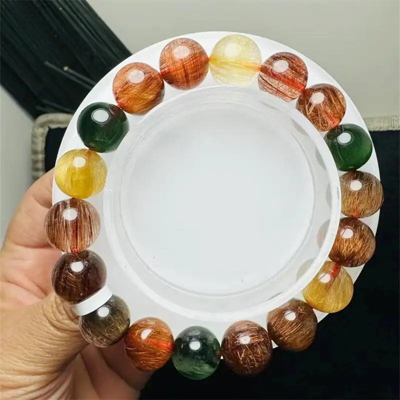 

11MM Natural Colored Rutilated Quartz Bracelet Gemstone Crystal Jewelry Bangle For Women Healing Bohemia Holiday Gift 1pcs