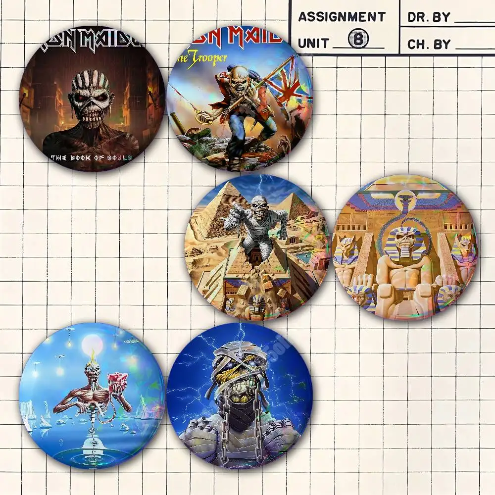 I-Iron M-Maiden Band Eddie Album Cover Button Badge 2PC Sets for Bags & Clothes & Accessories Metal Pin Vibrant Collection