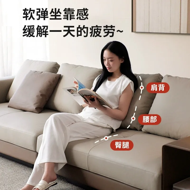 

Customizable leather sofa Italian minimalist living room large flat top layer cowhide light luxury high-end modern suspended