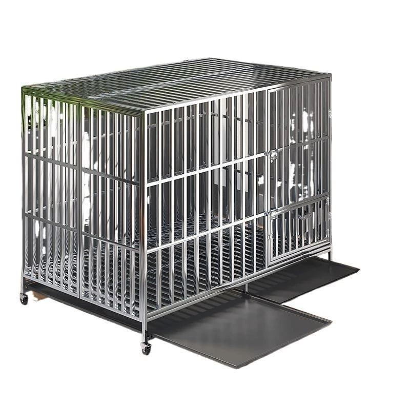 

Stainless steel dog cage large foldable square tube with toilet indoor