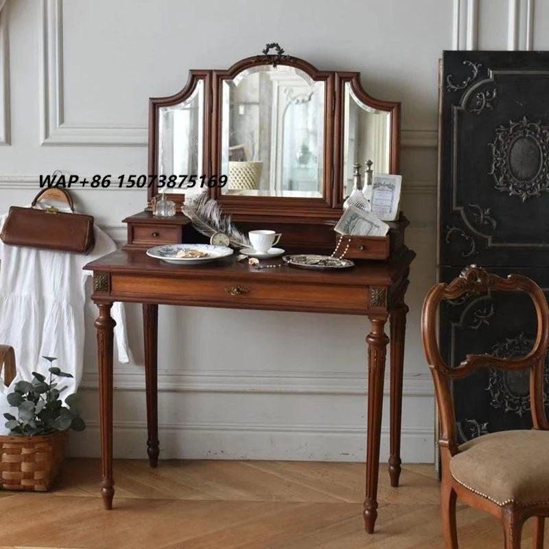 American-style Vintage Solid Wood Modular Durable Dressing Table Carved Decorations Princess-style Bedroom Hotel Makeup Table