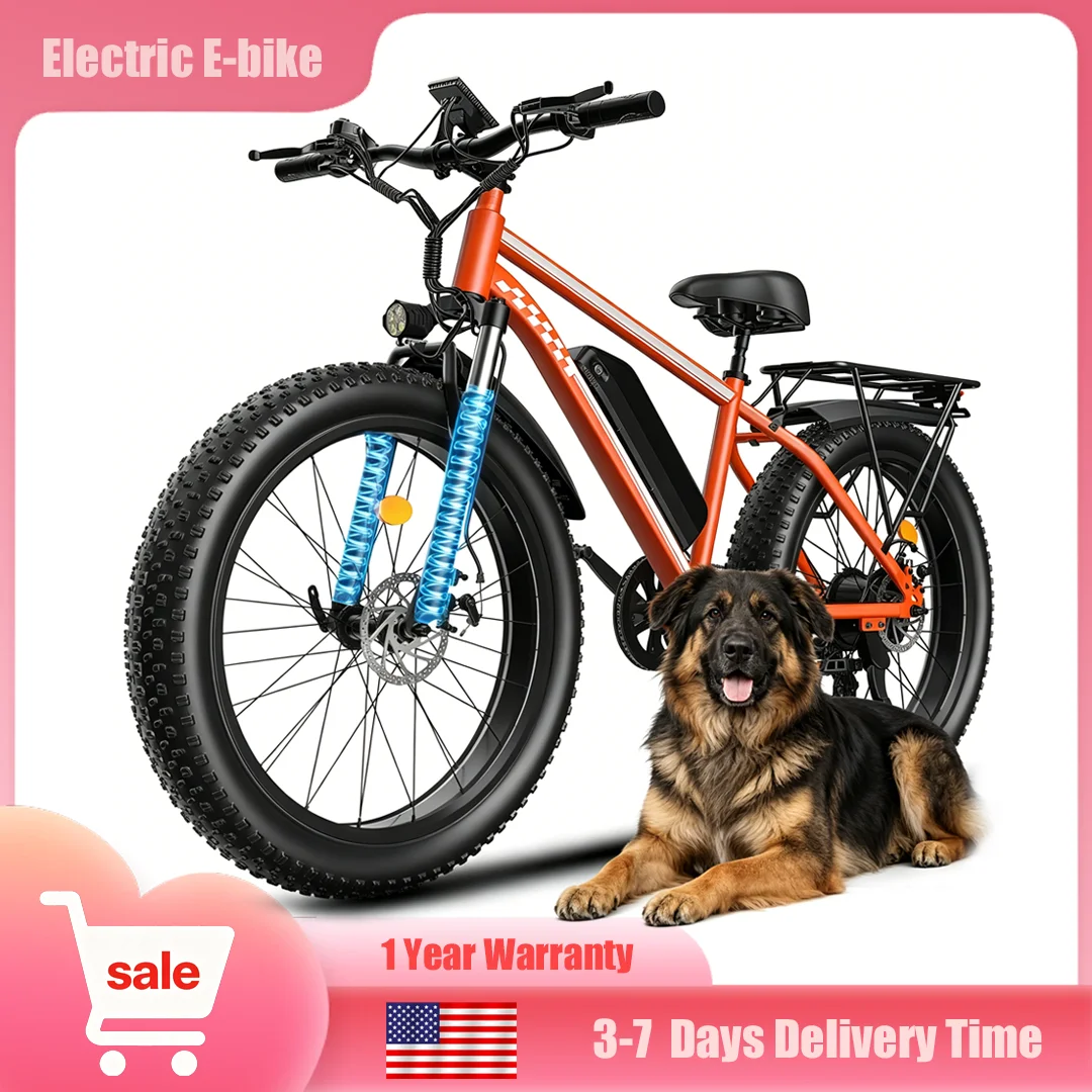 Orange Electric Bike 48V 15AH Battery 1500W Peak Motor 32MPH 26