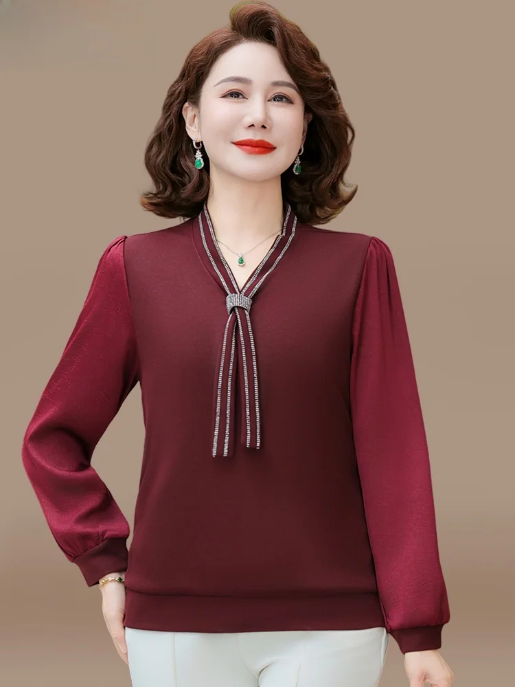 

Модный свадебный топ для женщин среднего и старшего возраста, весенняя новинка, из полиэфирного волокна, с V-образным вырезом, свободного кроя, длинные брюки