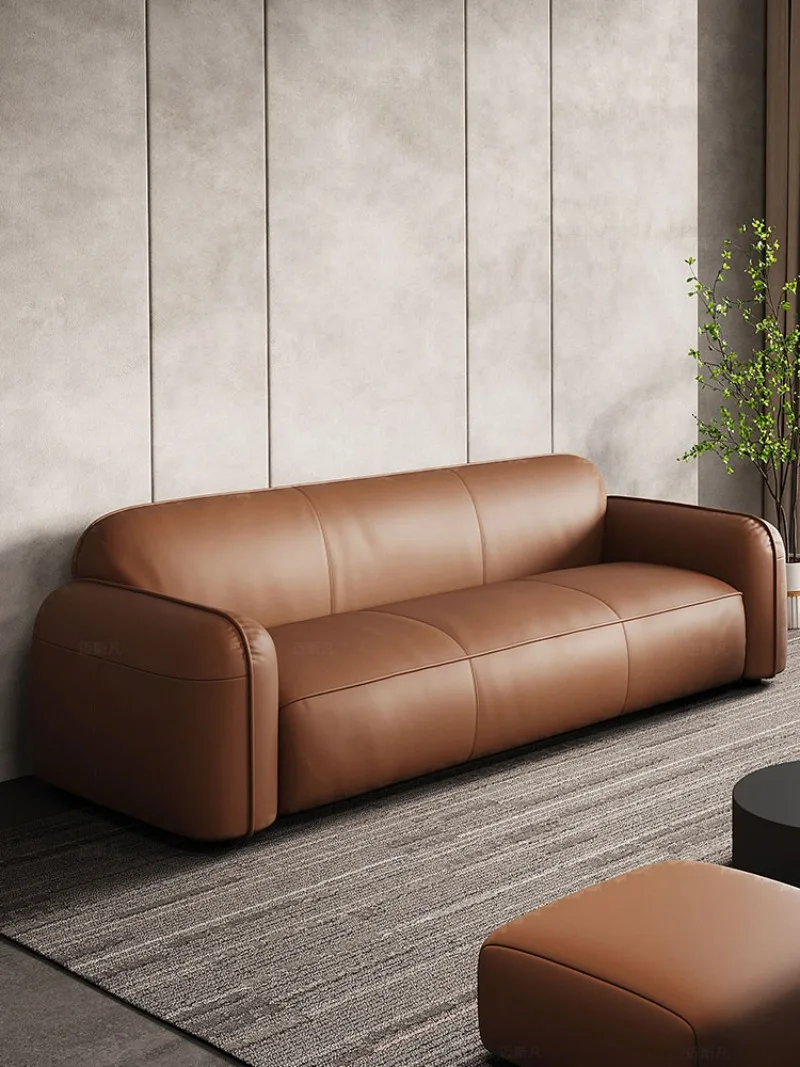 Modern Italian Leather Sofa First Layer Cowhide Living Room Three-Seater Double Seat Simple Latex Comfortable Couch