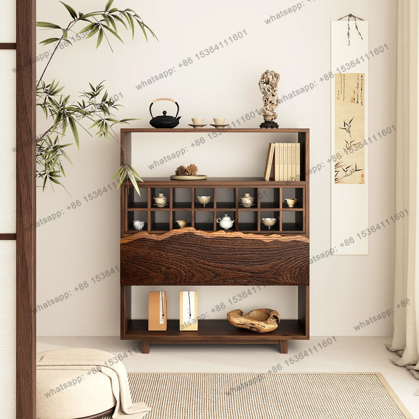 9Side cabinet Solid wood Chinese tea cup holder Tea room Duobao Pavilion entrance storage Art fashion creativity
