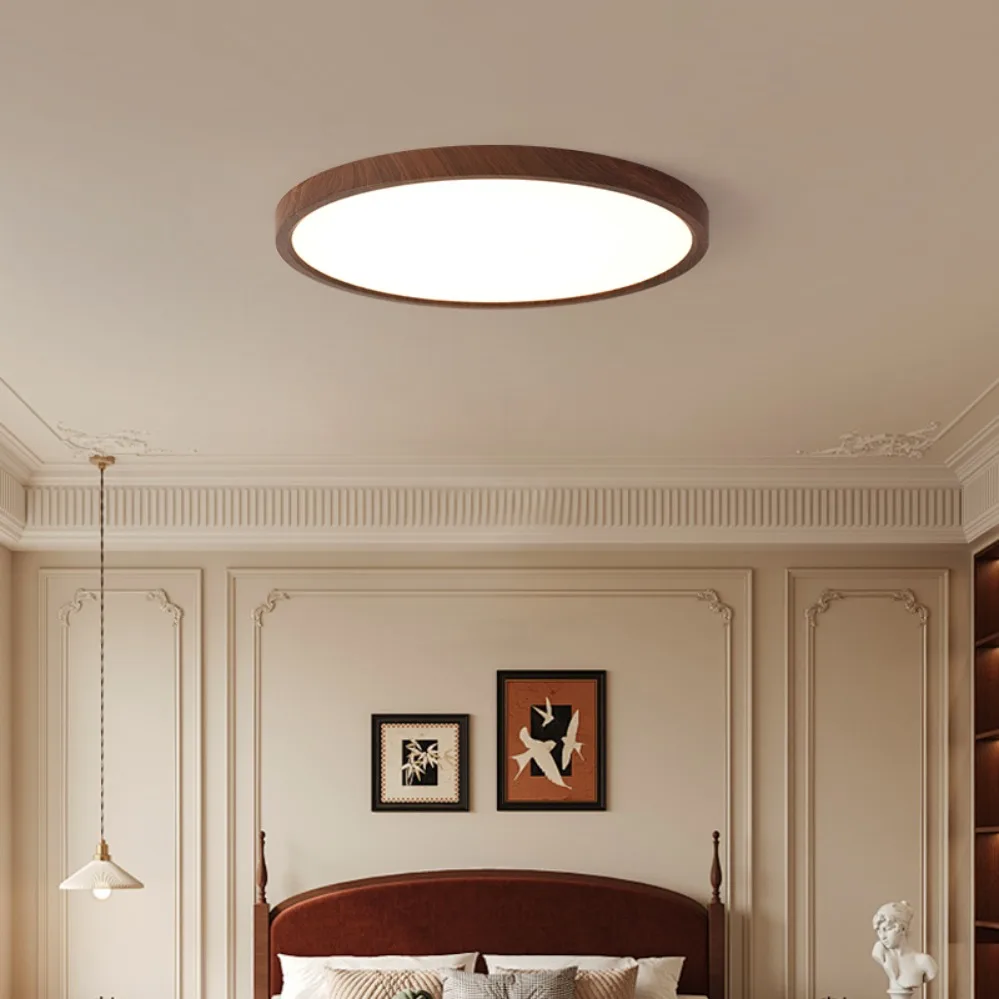 LED Ceiling Light Circular Modern Simple Walnut Wood Grain Decorative Light Living Room Bedroom Balcony Ultra-thin Ceiling Light