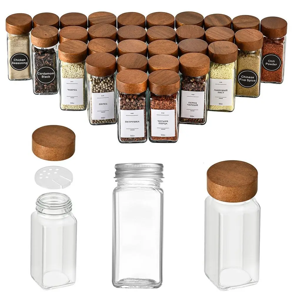 CANBOUNDispensing Bottles Glass Sealed Spice Jars With Acacia Wood Lids Transparent Storage Tank Glass Storage Bottle Storage To