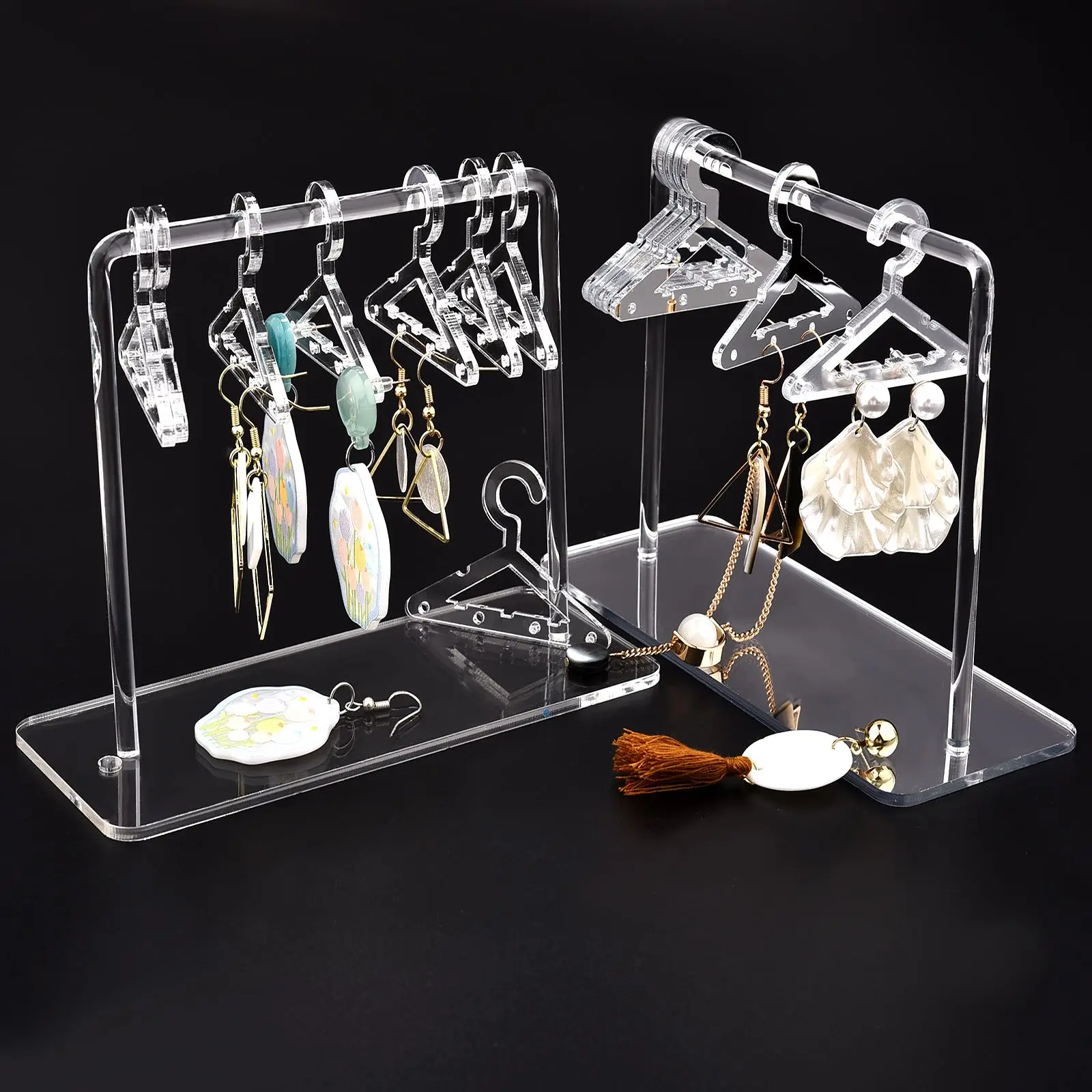 1Set/8Pcs Coat Hangers Earrings Organizer Acrylic Display Stand Showcase Tabletop Clear Handmade Polymer Clay Jewelry Rack Gift