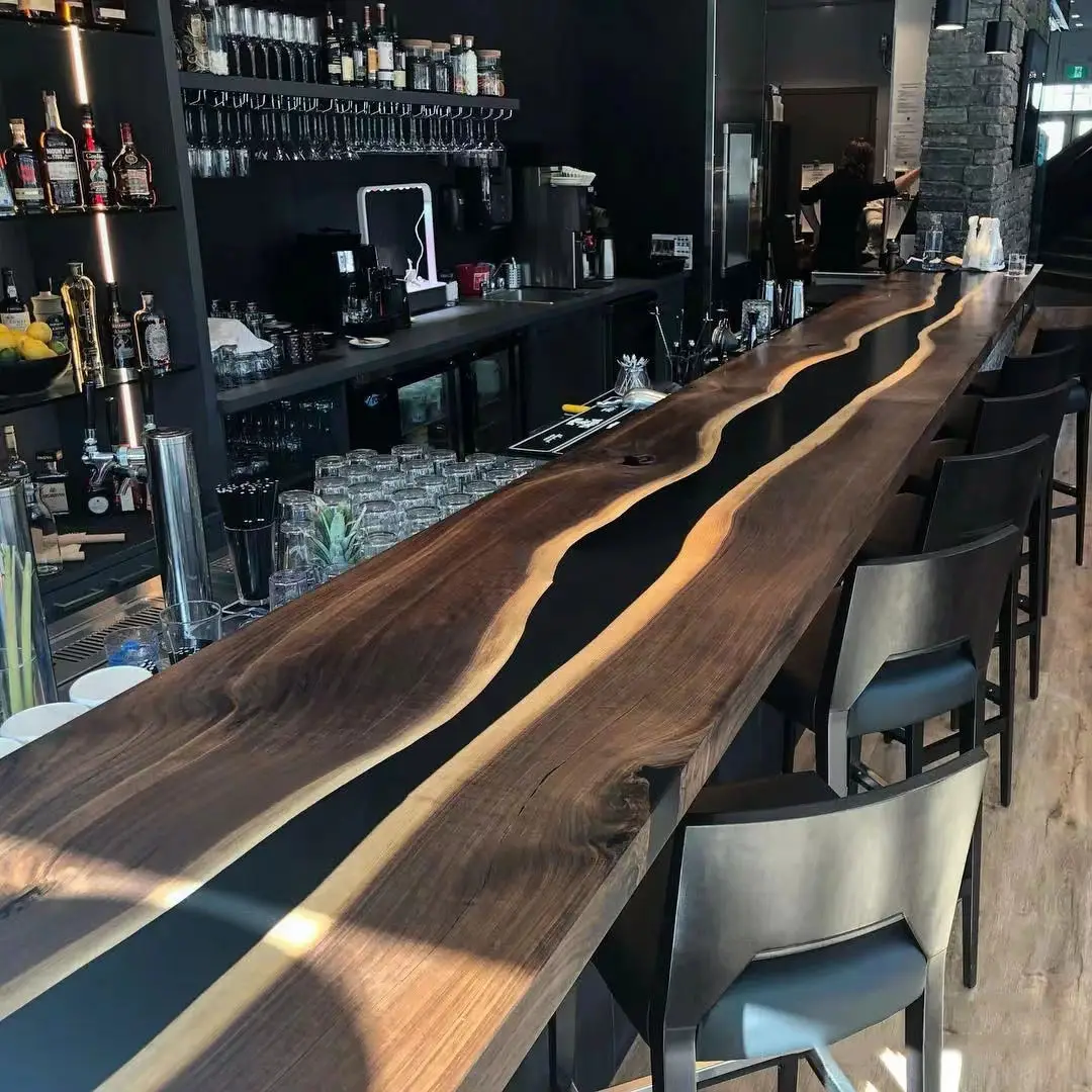 #Solid Wood Modern River Design Bar Set For Hotel And Dining Commercial Use