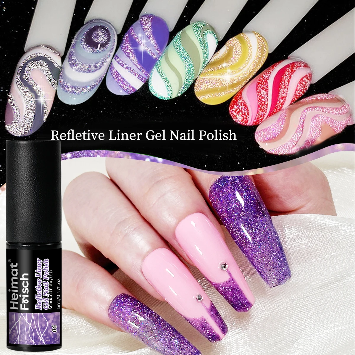 ハイマート・フリッシュ 6個入りラインストーンジェルネイルポリッシュ、5ml - きらめく、長持ちするサロン品質のネイルポリッシュ、爪に最適