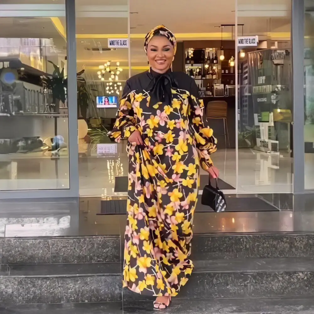 

2024 Spring New African Dresses for Women Loose Boubou Robe Ankara Dashiki Africa Clothing Dubai Kaftan Abaya Party Dress Gown