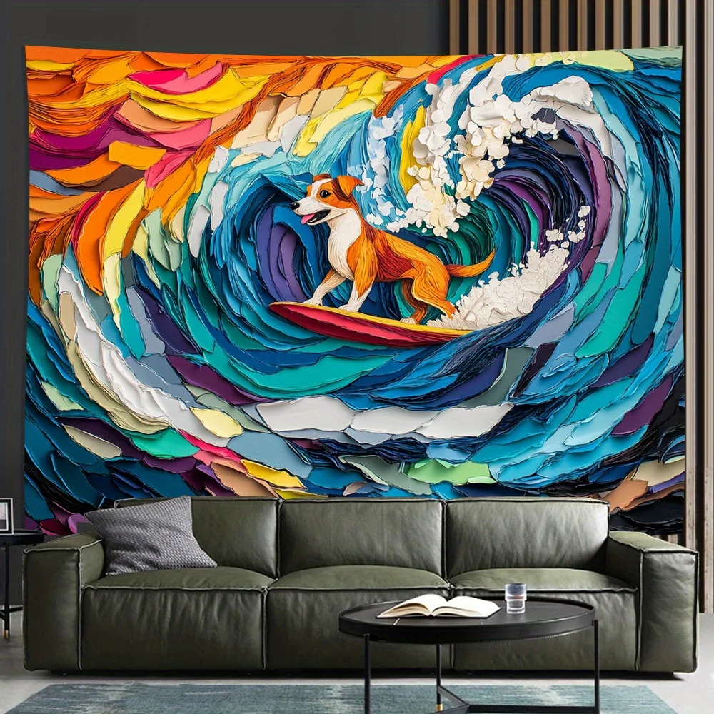 Painted Surfing Dog Digital printing polyester wall hanging tapestry decorative Living room bedrooms Office background gift