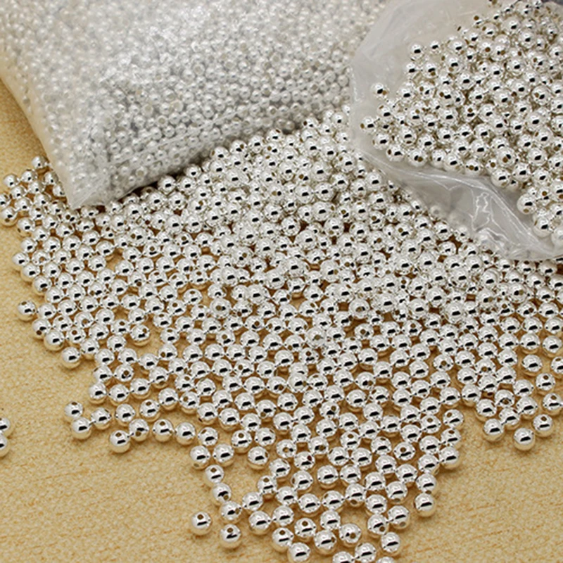 10-40pcs REAL 925 Sterling Silver Round Beads Spacer Beads for Jewelry Making Findings