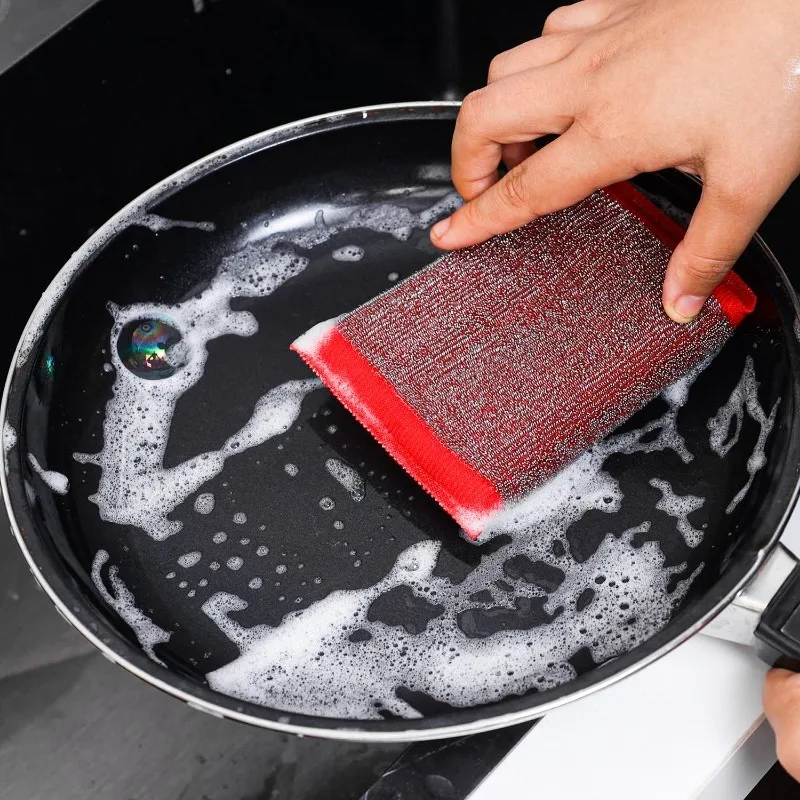 6/12PCS Kitchen Dishcloth Scouring Pad Rag Steel Wire Sponge Wipe Non-stick Oil Brush Thickened Fine Stripe Scrub Sponge Wipes