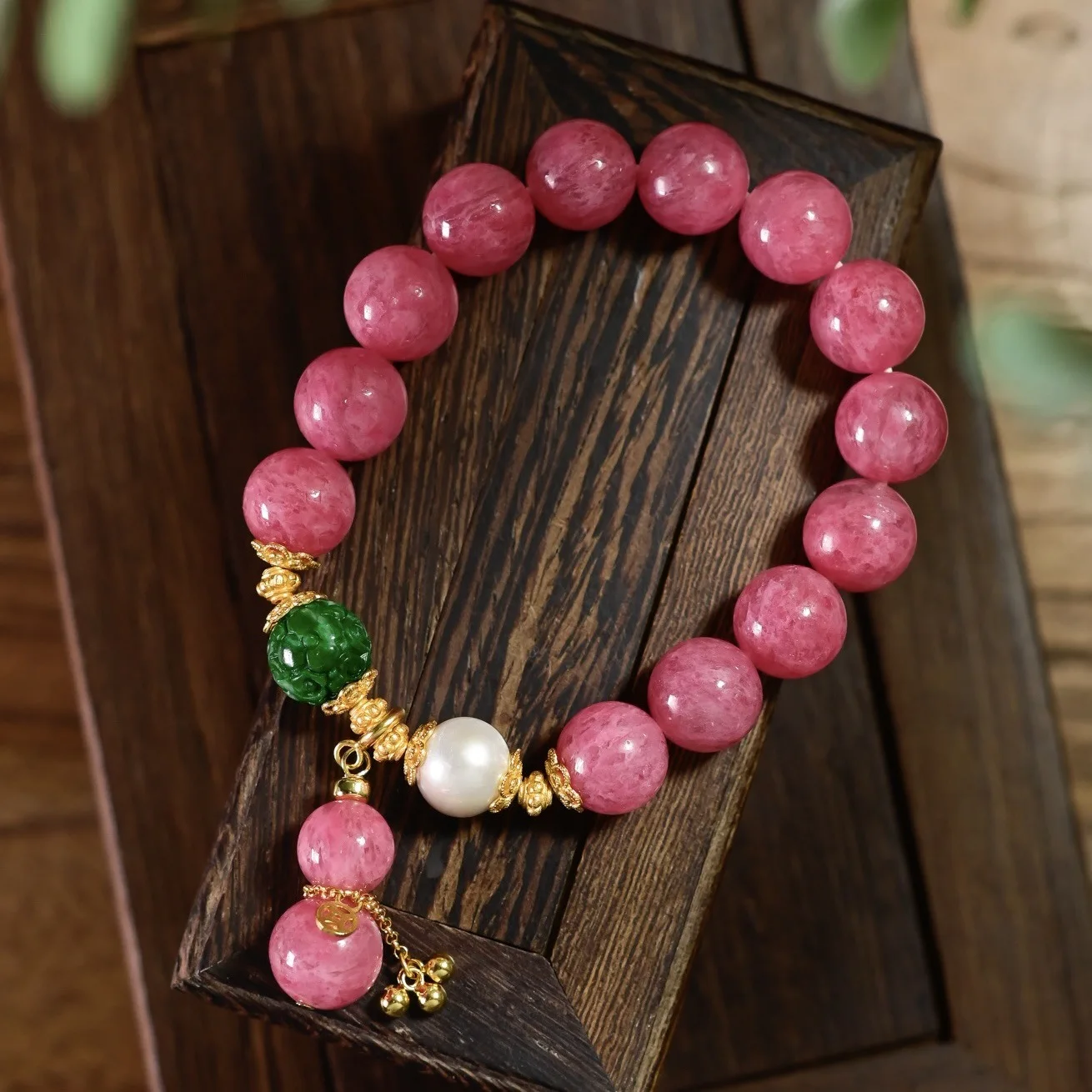 Natural Rhodonite Bracelet, Spicy Dry Green A-Jadeite Freshwater Pearl Gilded S925 Silver Women Wrist Jewelry