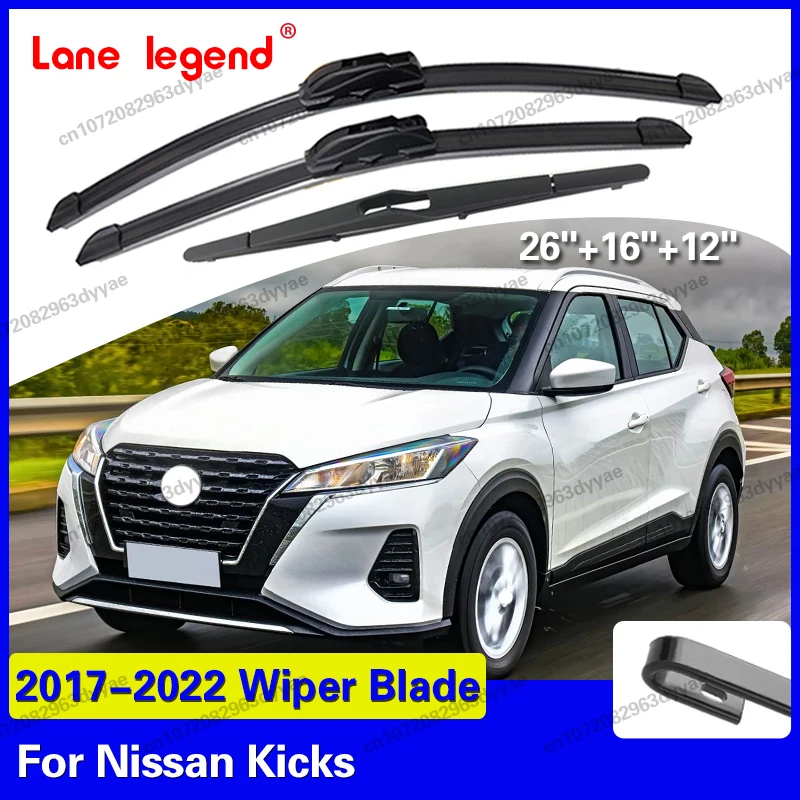For Nissan Kicks 2017-2022 1set Front & Rear Windshield Wiper Blades Windscreen Wipers 2018 2019 2020 2021 Car Accessories