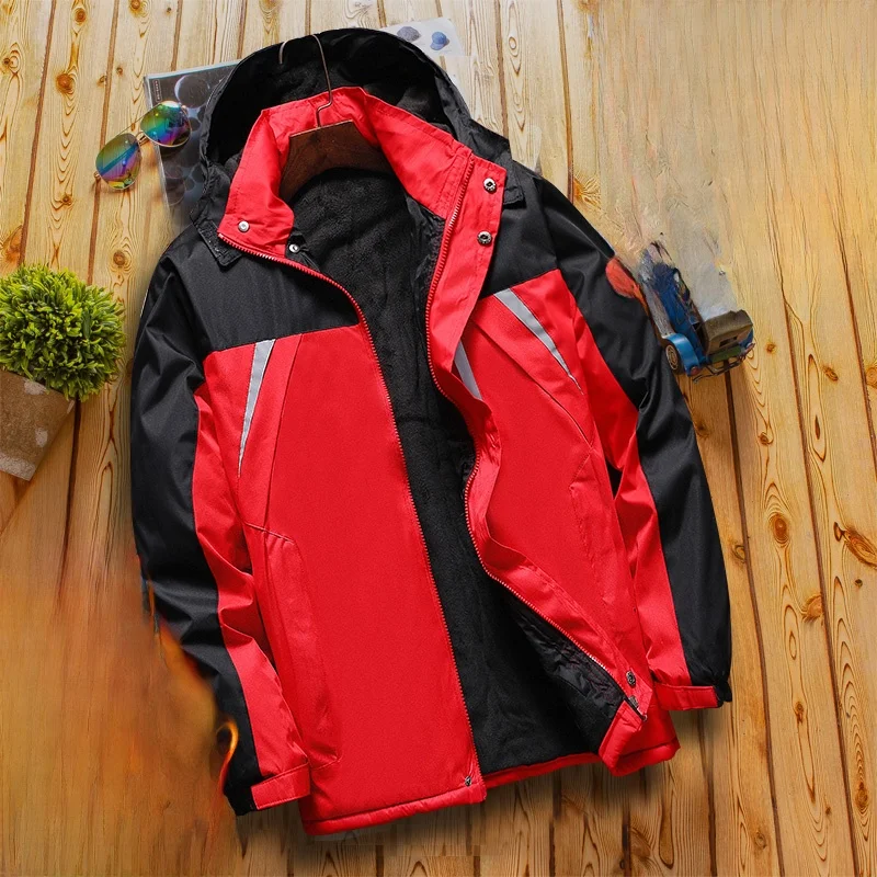 

Outdoor Windproof Waterproof Workwear Jaet Thiened Fce Inner Climbing Snowboarding Cotton Coat for Men Reflective Strip