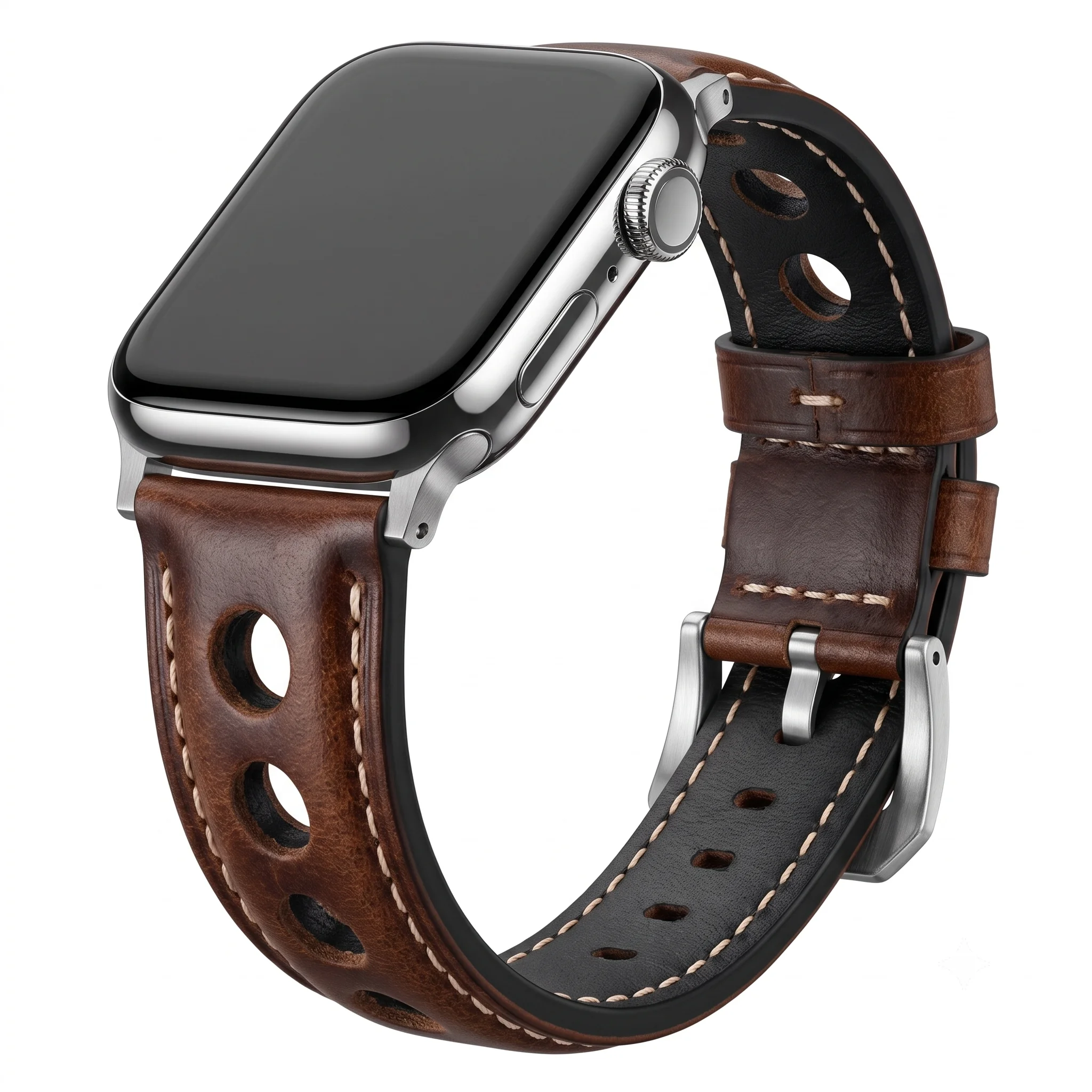Breathable Top Grain Leather Strap For Apple Watch Ultra 49mm 45mm 44mm 42mm 41mm 40mm 38mm Retro Racing Watchband iWatch 9 8 SE