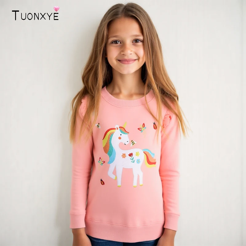 TUONXYE Mädchen Langarm Cartoon Einhorn Stickerei Baby Mädchen Tops Tees Herbst Frühling Kinder Kleidung Kind Casual Kleidung