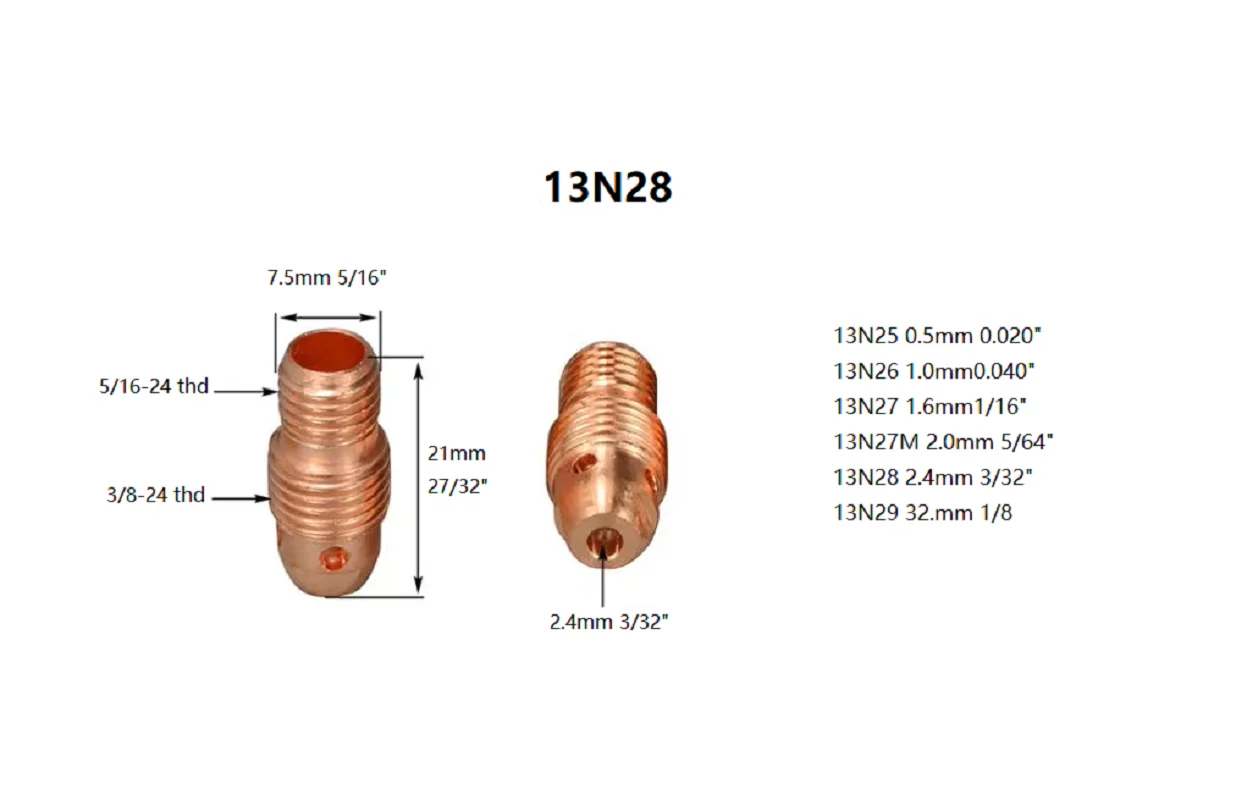 RIVERWELD TIG Collets Bodies 13N28 3/32 "2.4 มม.Fit DB PTA SR WP 9 20 25 ไฟฉายเชื่อม TIG แพ็ค 10