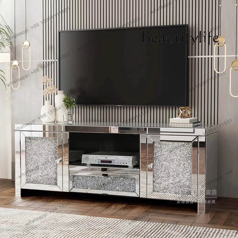 

European TV cabinet Modern bedroom Living room Household small apartment Glass mirror TV side cabinet