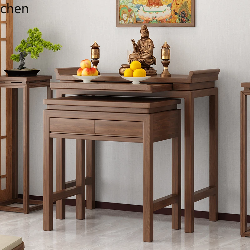 

HTT new Chinese Buddhist niche solid wood living room God of Wealth table offering incense table household
