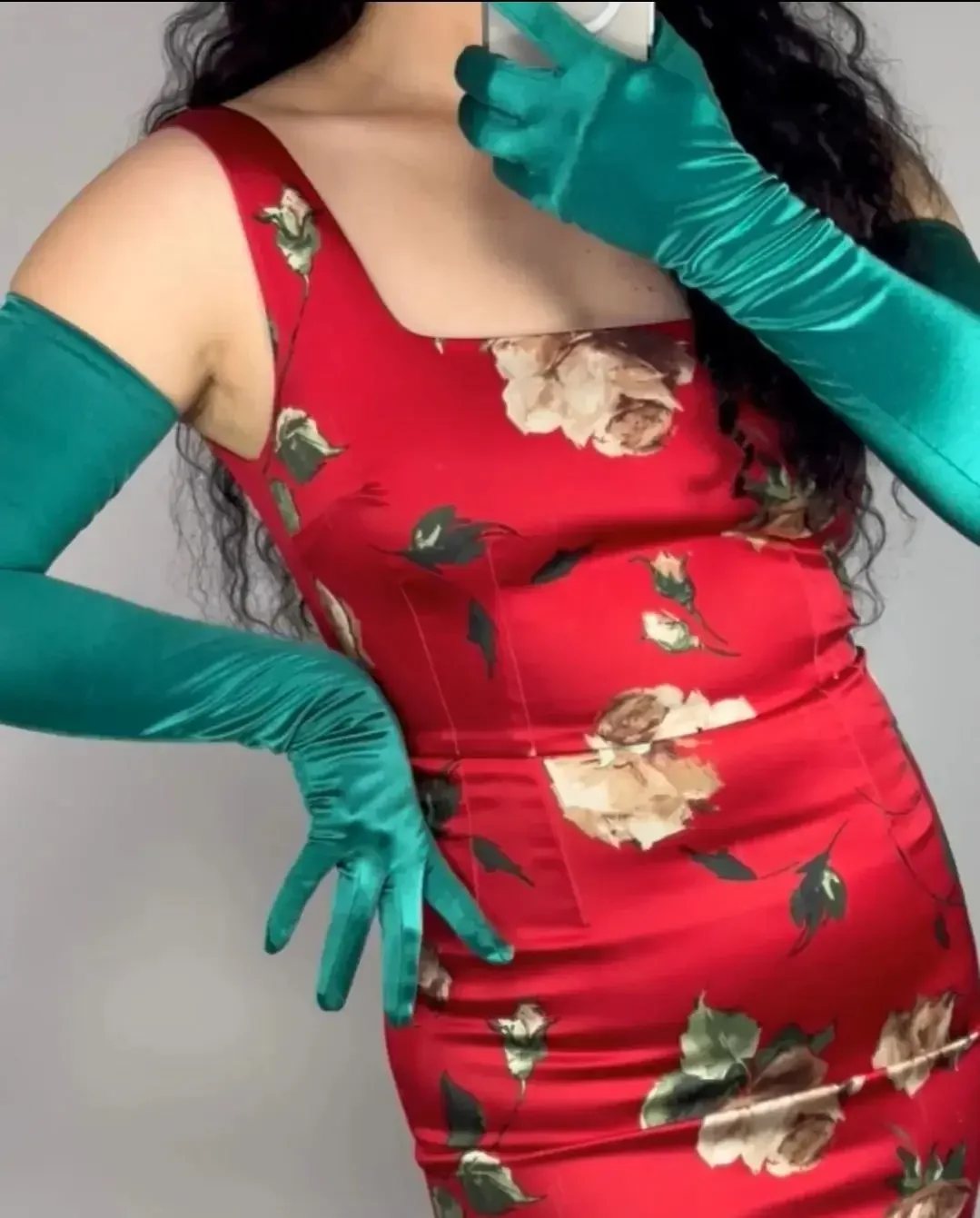 Deep Green Long GLOVES Satin Stretch Silk 70cm 28