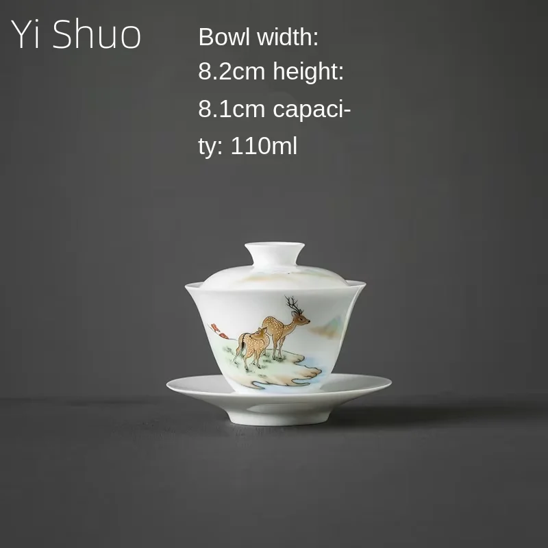 Tureen Gaiwan Egg-Shell Porcelain Tea Brewing Bowl Large Porcelain Kung Fu Tea Set Custom Direct Sales Gaiwan Handpainted