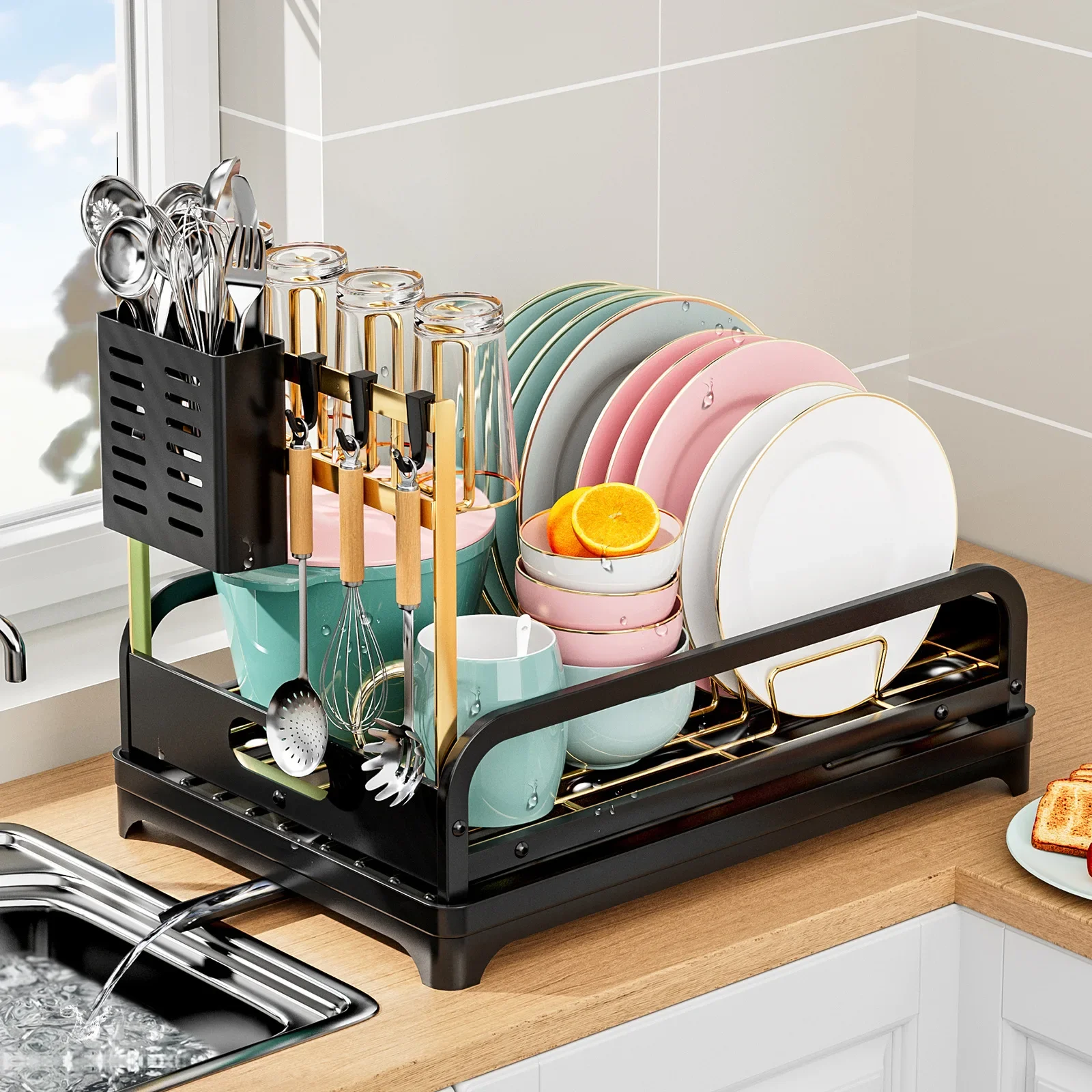 

New model Kitchen Drying Rack Drain Rack Next to Dishwasher Tableware Storage Rack Cup Rack Cutlery Dish Rack